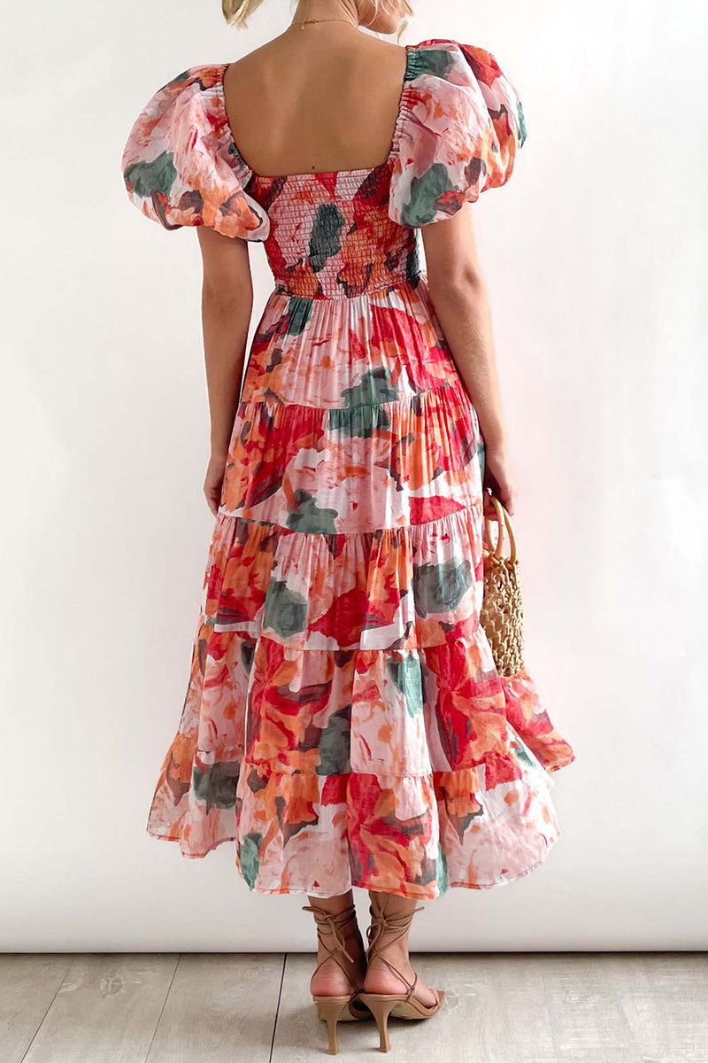 Sweet Elegant Print Asymmetrical Off the Shoulder Printed Dress Dresses