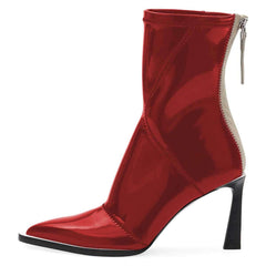 Red Mirror Zipper Pool Heel Mid-calf Boots by FSJ