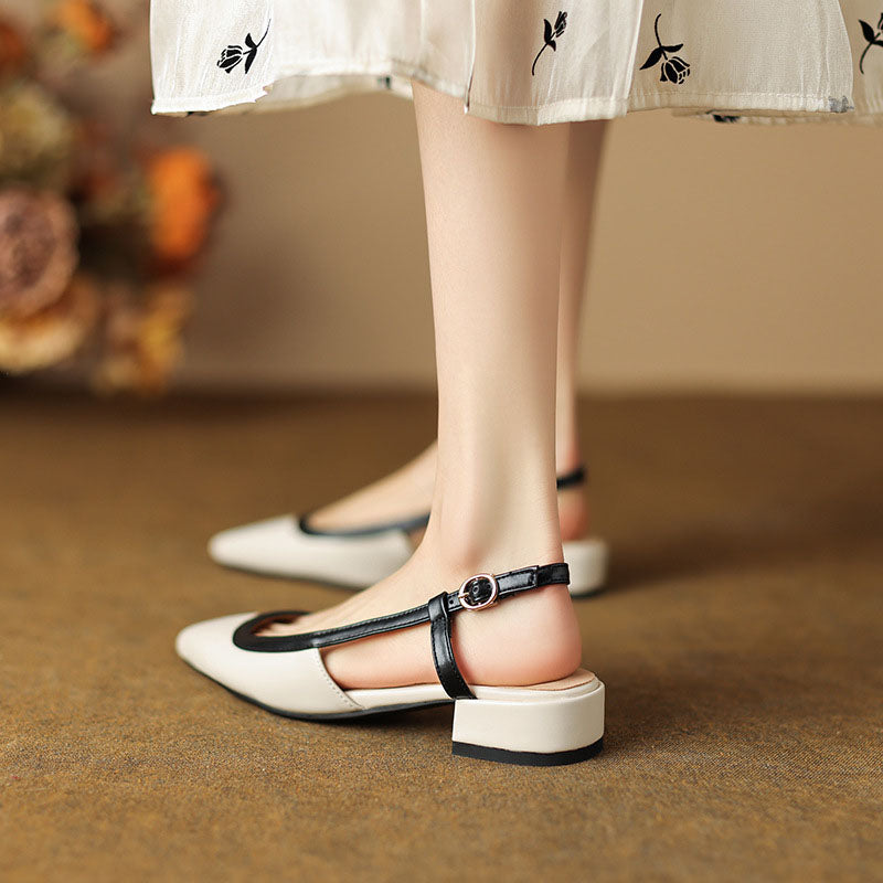 Contrast Binding Hollow Out Slingback Pointy Toe Flats