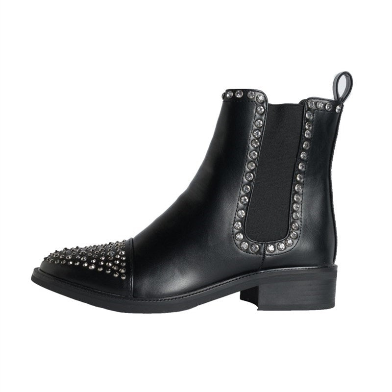 Black Chelsea Boots Rhinestone Ankle Boots