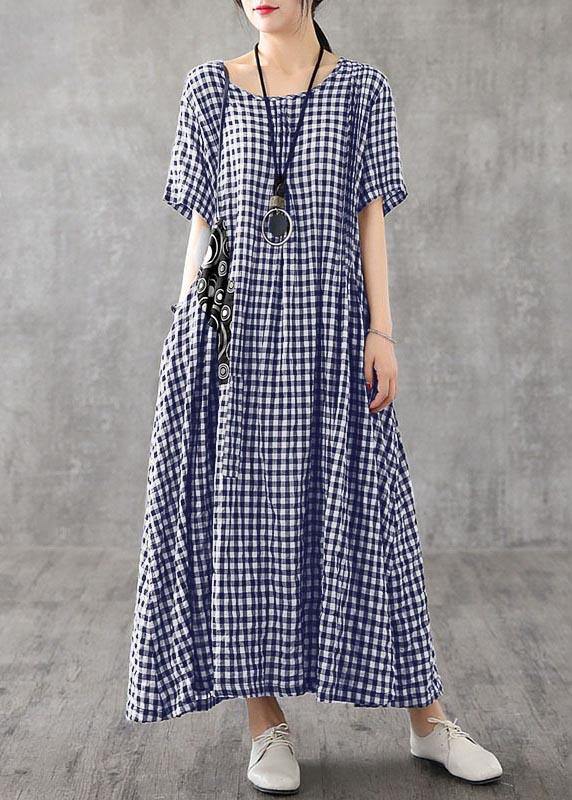 Vivid patchwork linen quilting dresses Runway black plaid Dresses summer