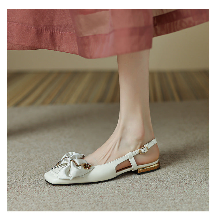 Classic Splicing Bow Low-Heel Sandals