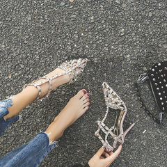 Light Pink Studs Shoes Stiletto Heel Sandals