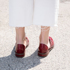 Burgundy Women's Oxfords Croco Embossed Lace up Flats Vintage Shoes