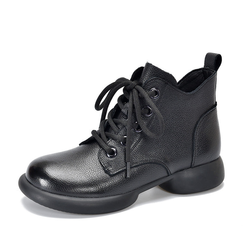 British Style Leather Lace-Up High Top Short Boots