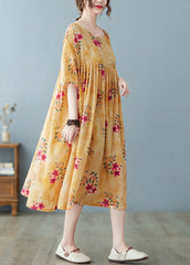 Cute Yellow Patchwork Print Cotton Holiday Maxi Dresses Summer