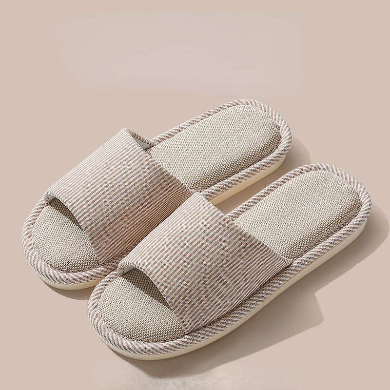 Simple Cotton Linen Thick Bottom Slippers