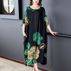 Vintage Elegant Patchwork O-Neck Loose Maxi Dress