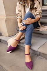 Faux Suede Pointy Toe Ankle Strap Casual Elegant Flats