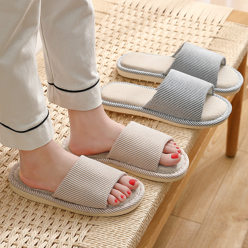 Simple Cotton Linen Thick Bottom Slippers