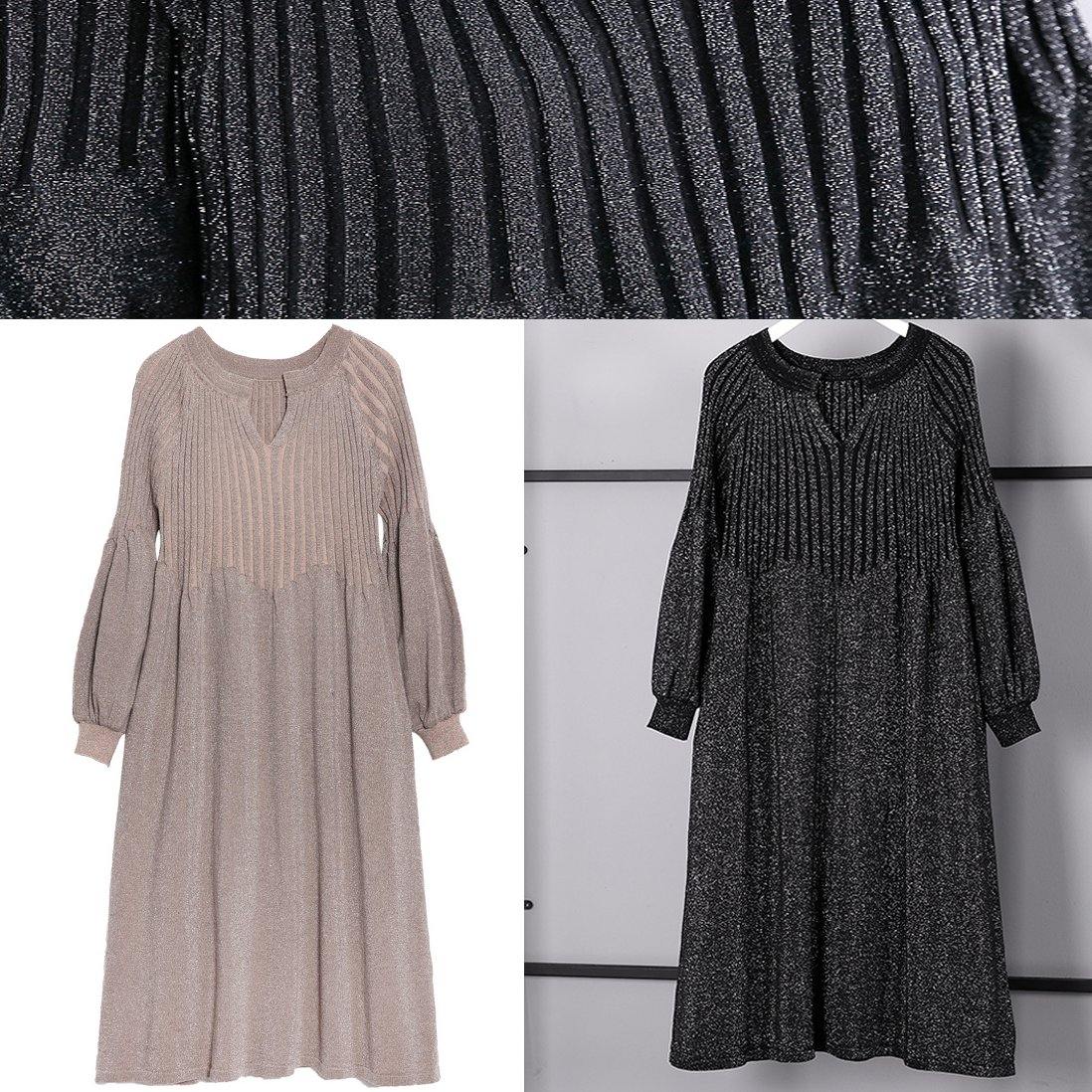 2021 black sweater dress plus size v neck sweater vintage baggy Cinched winter dress