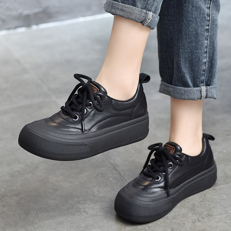 Casual Lace Up Leather Mid-heel Shoes