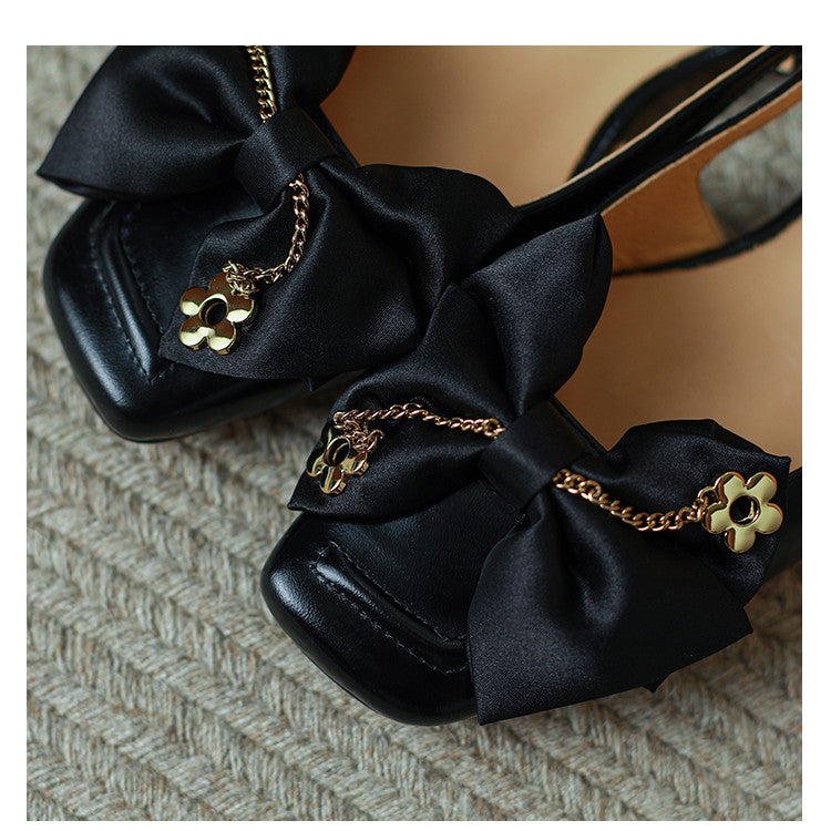 Classic Splicing Bow Low-Heel Sandals