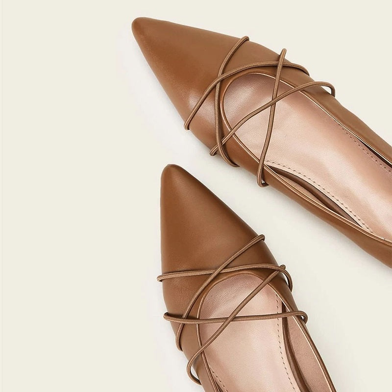 Brown Strappy Comfortable Flats Pointed Toe Flats