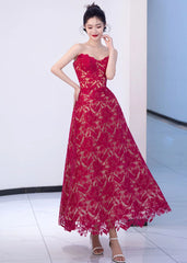 Italian Red Embroideried Hollow Out Lace Maxi Dresses Summer