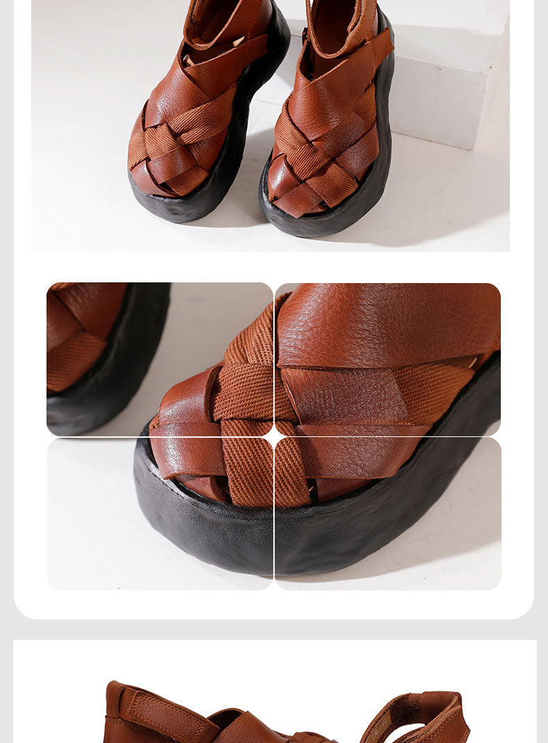 Classic Leather Woven Thick Sole Sandals