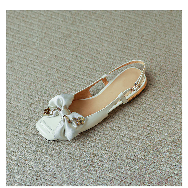 Classic Splicing Bow Low-Heel Sandals