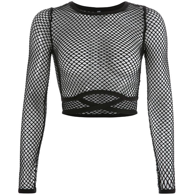 Hollow straps mesh T-shirt