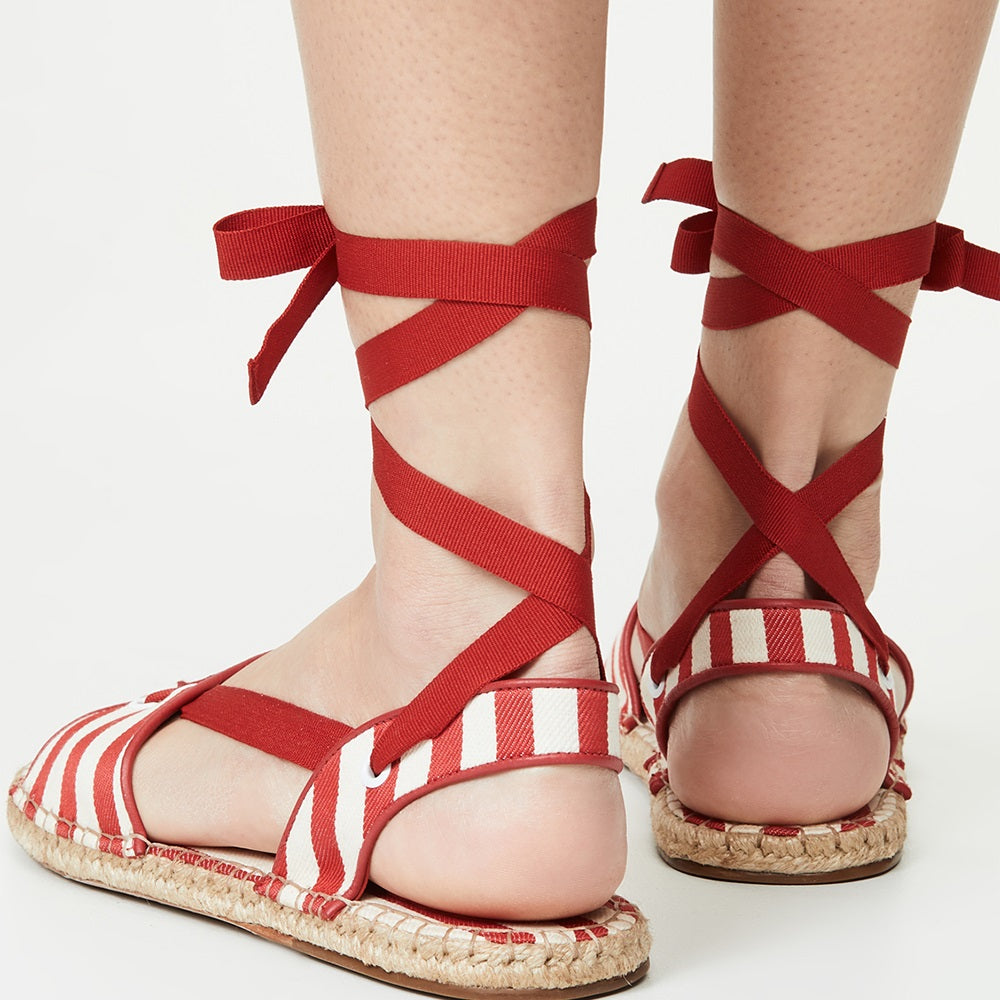 Red and White Flat Strappy Sandals