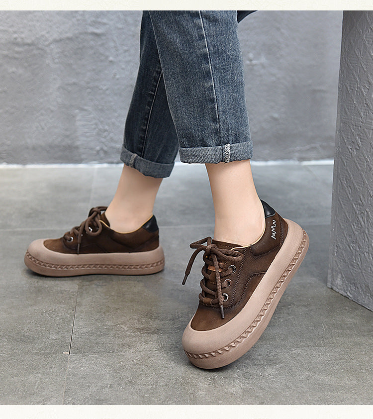 Retro Leather Lace-up Low Top Shoes