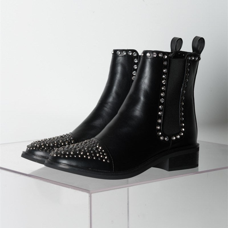 Black Chelsea Boots Rhinestone Ankle Boots