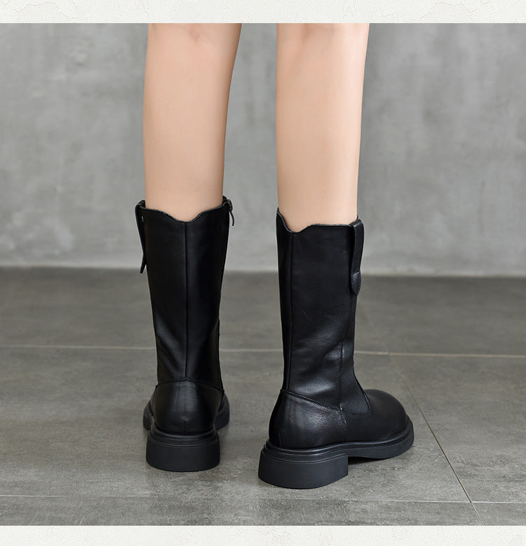 Classic Leather Side Zipper Knight Boots