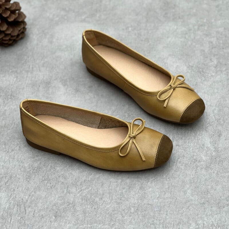 2024 Spring Handmade Leather Square Toe Ballet Flat