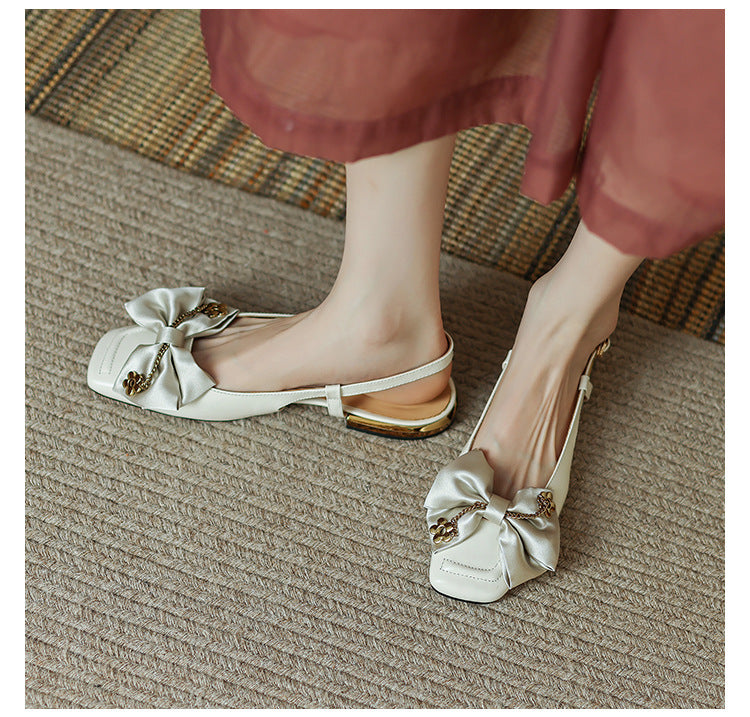 Classic Splicing Bow Low-Heel Sandals