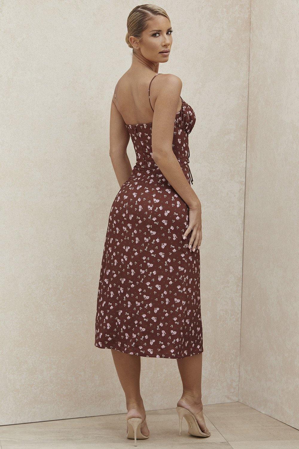 Backless slim sling floral split dress