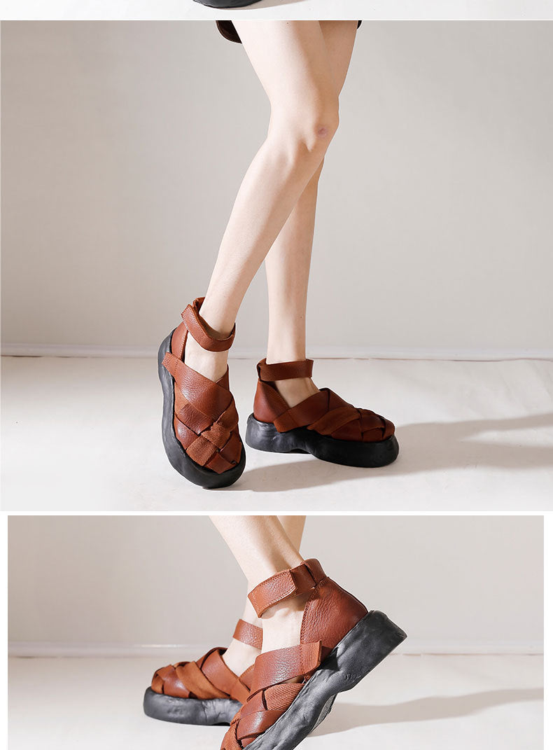 Classic Leather Woven Thick Sole Sandals