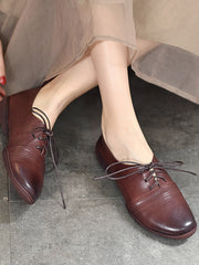 Retro Solid Color Lace-up Flat Shoes