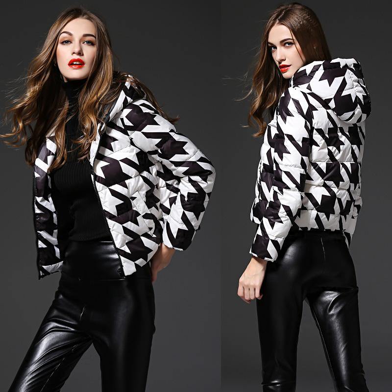 houndstooth print white duck down jacket