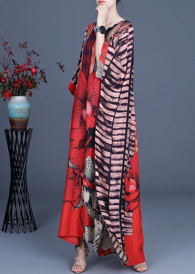 Bohemian Red Print side open Maxi Summer Chiffon Dress