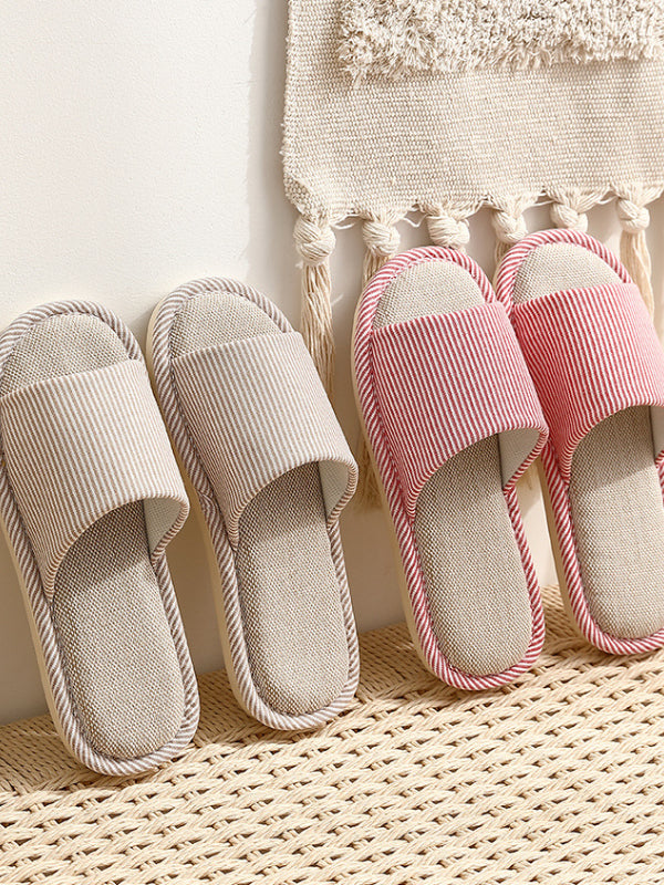 Simple Cotton Linen Thick Bottom Slippers