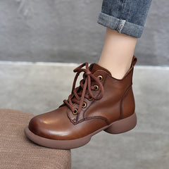 British Style Leather Lace-Up High Top Short Boots