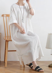 Loose o neck baggy linen summer clothes For Women design white Dresses