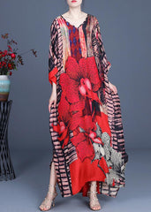 Bohemian Red Print side open Maxi Summer Chiffon Dress