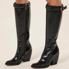 Black Block Heel Long Boots Knee-high Boots