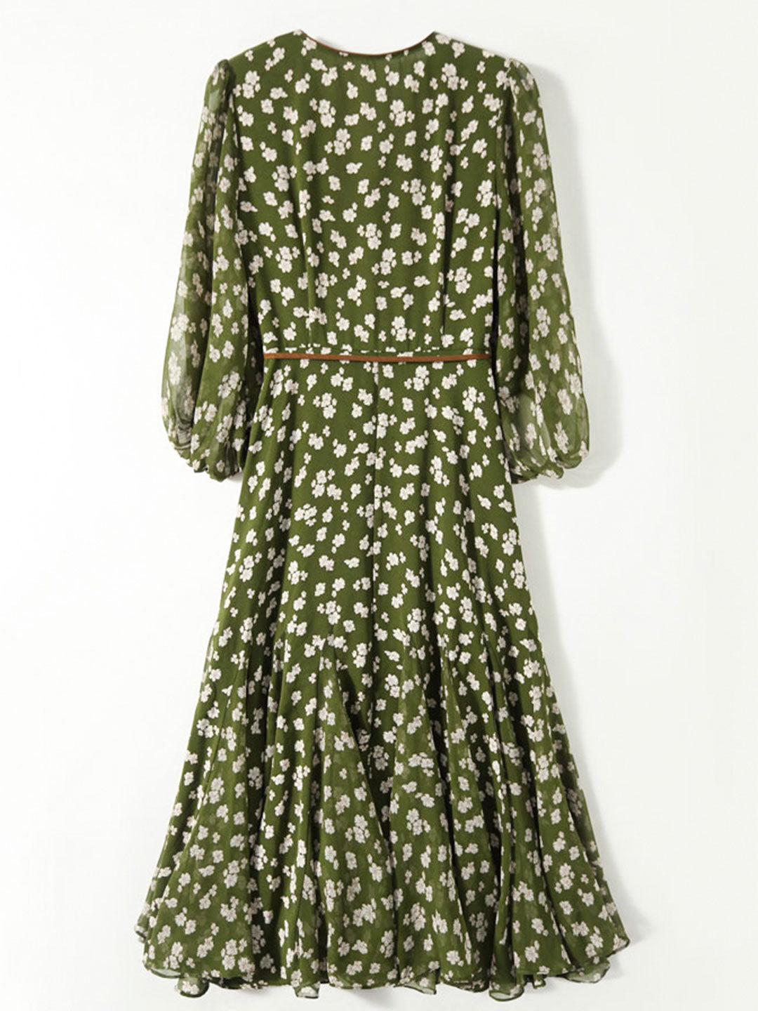 Retro Floral Wrap Waisted Dress-Green Short