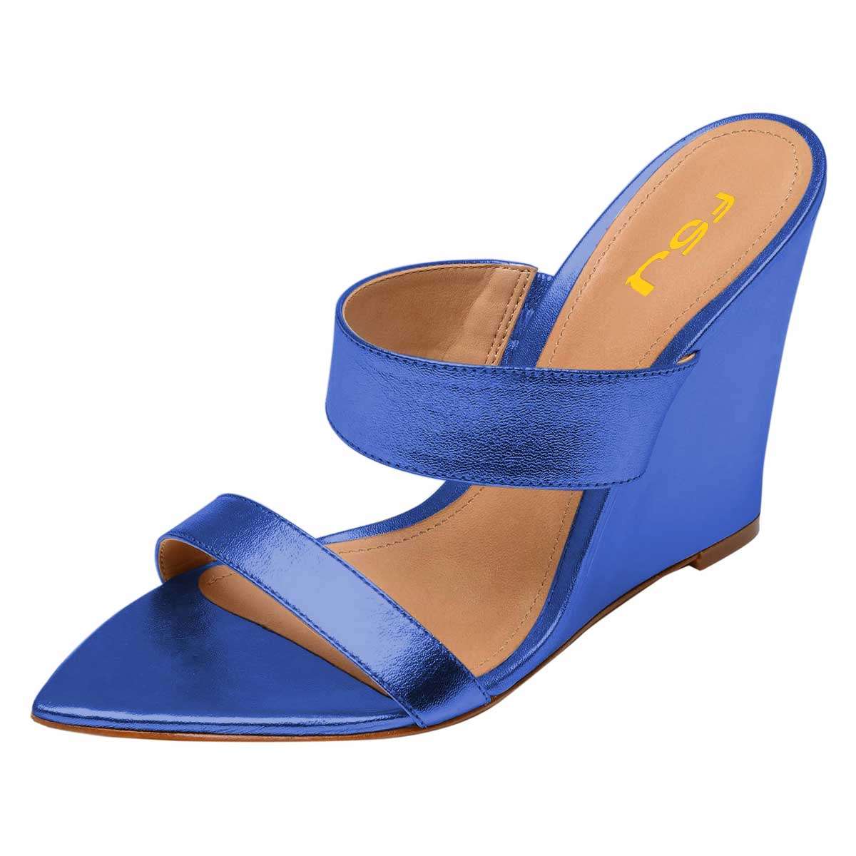 Blue Wedge Heels Mule Sandals