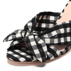 Black and White Plaid Bow Stiletto Heel Mule