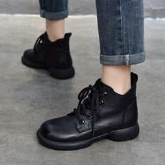 British Style Leather Lace-Up High Top Short Boots