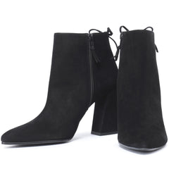 Black Vegan Suede Chunky Heel Boots Ankle Boot