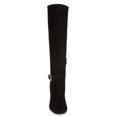 Black Women's Dress Boots Vegan Suede Block Heel Knee Boots