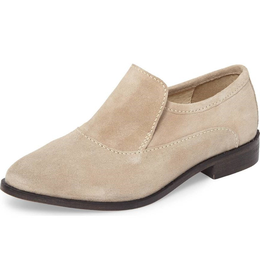 Vegan Suede Khaki Round Toe Loafers for Women