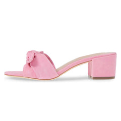 Pink Vegan Suede Block Heel Tie Mule Heels