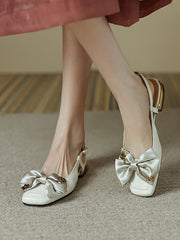 Classic Splicing Bow Low-Heel Sandals