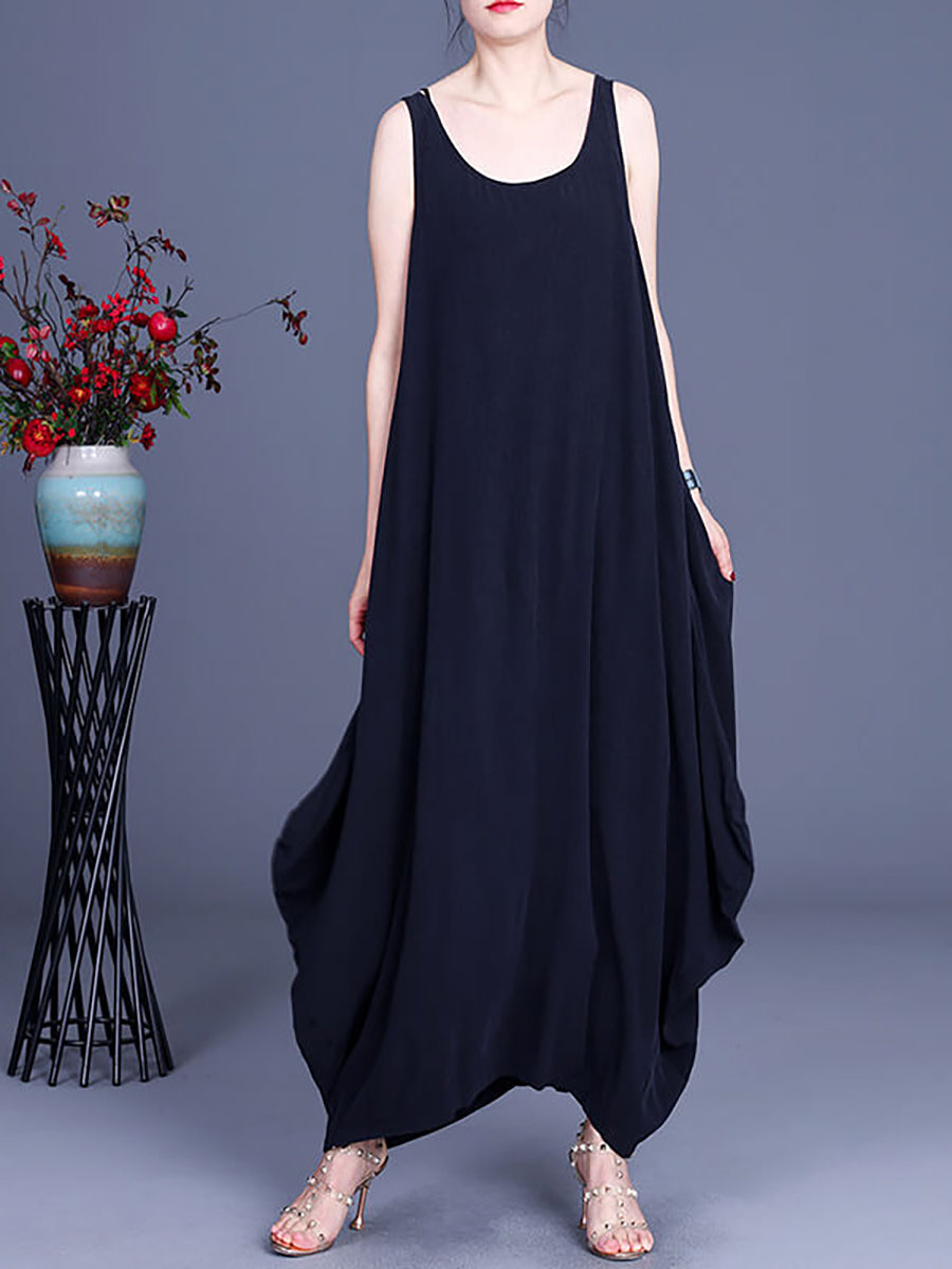 Casual Solid Color Pleated Sleeveless Maxi Dress