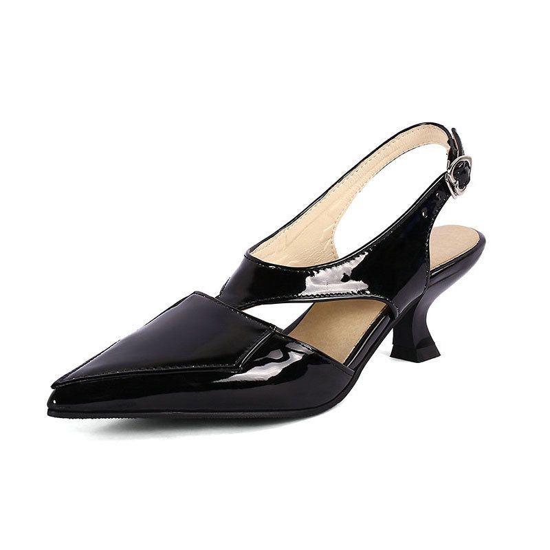 Hollow Out Patent Leather Pointy Toe Slingback Kitten Heels