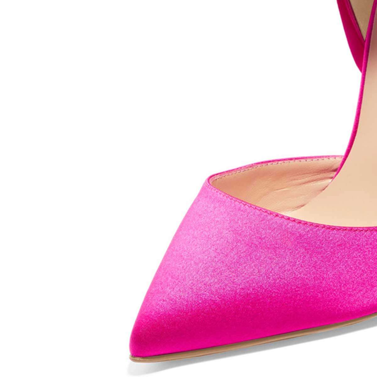 Fuchsia Satin Ankle Strap Tie Stiletto Heels Pumps